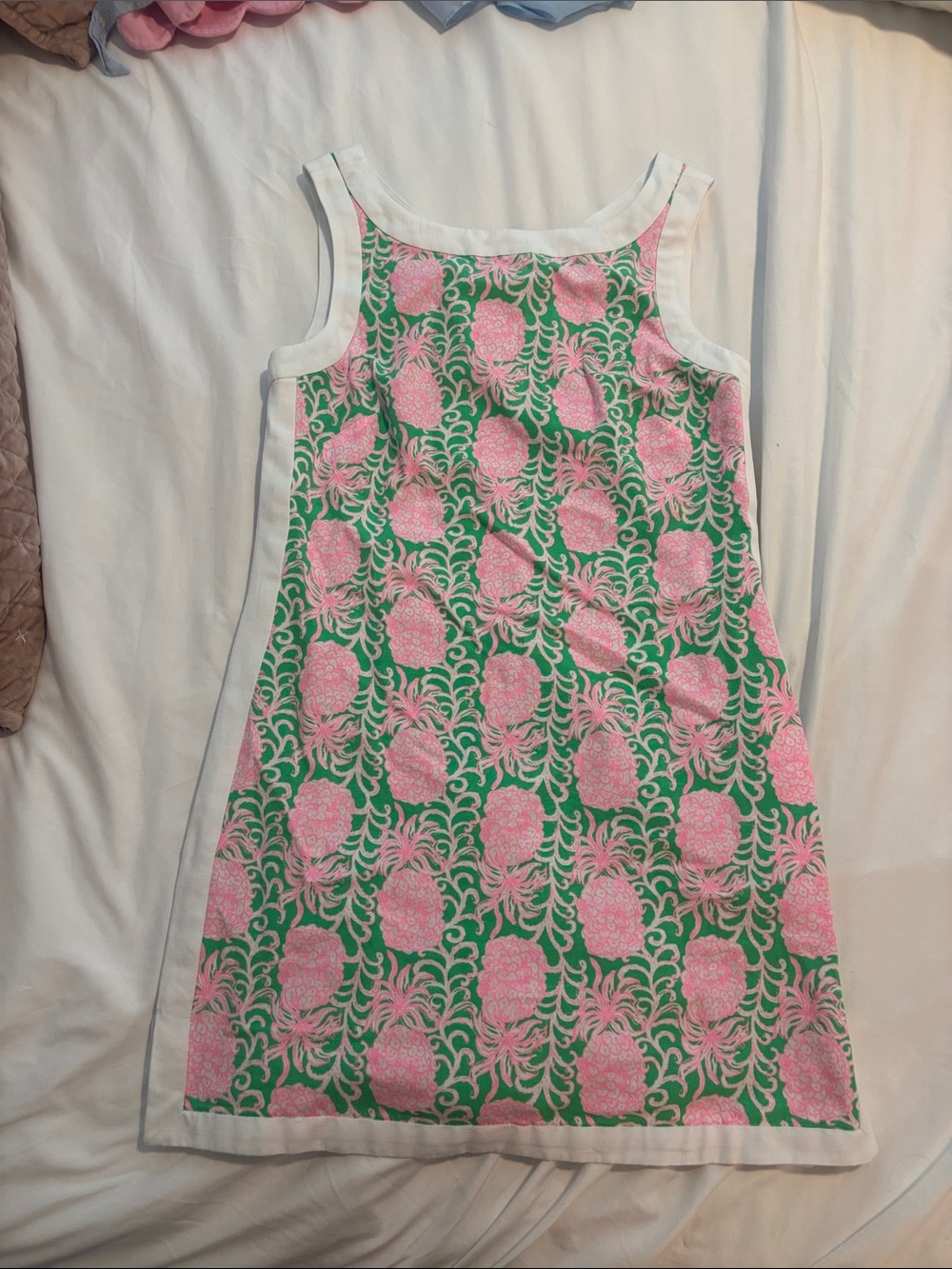 Lilly Pulitzer Pink Pineapple Print Shift Dress with Green Background